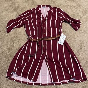 NWT Striped curved hem belted shirt dress